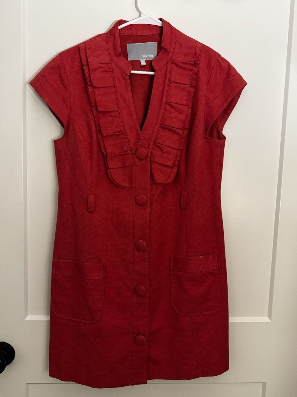 Tabitha Anthropologie Sz M Coral Wool Blend Ruffle Dress No Belt Summer Office